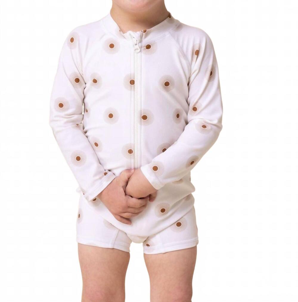 NEW ROCO SWIM boy's zip up rashguard in white